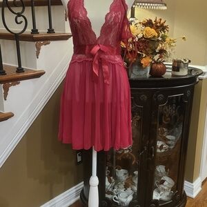 Elegant Lace Trim Pink Nightgown